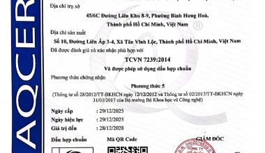 GIẤY CHỨNG NHẬN HỢP CHUẨN BỘT BẢ TƯỜNG